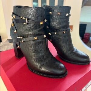 Valentino Garavani Black Leather Studded Heeled Boots